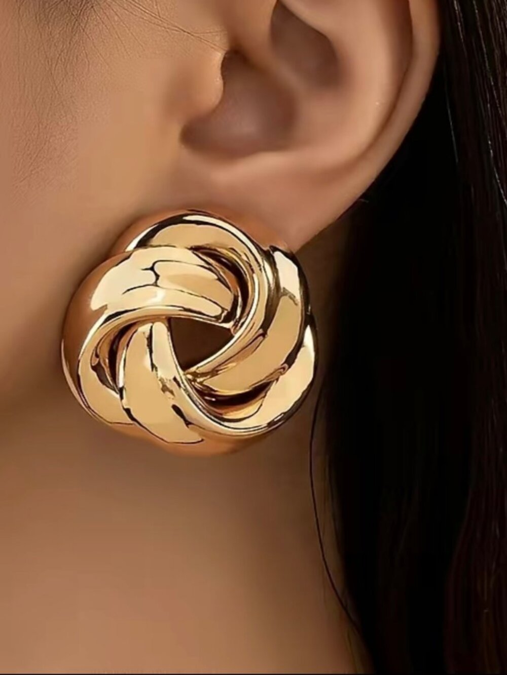 Katsar Love Knot Stud Earrings, Gold Chunky Knot Statement Earrings